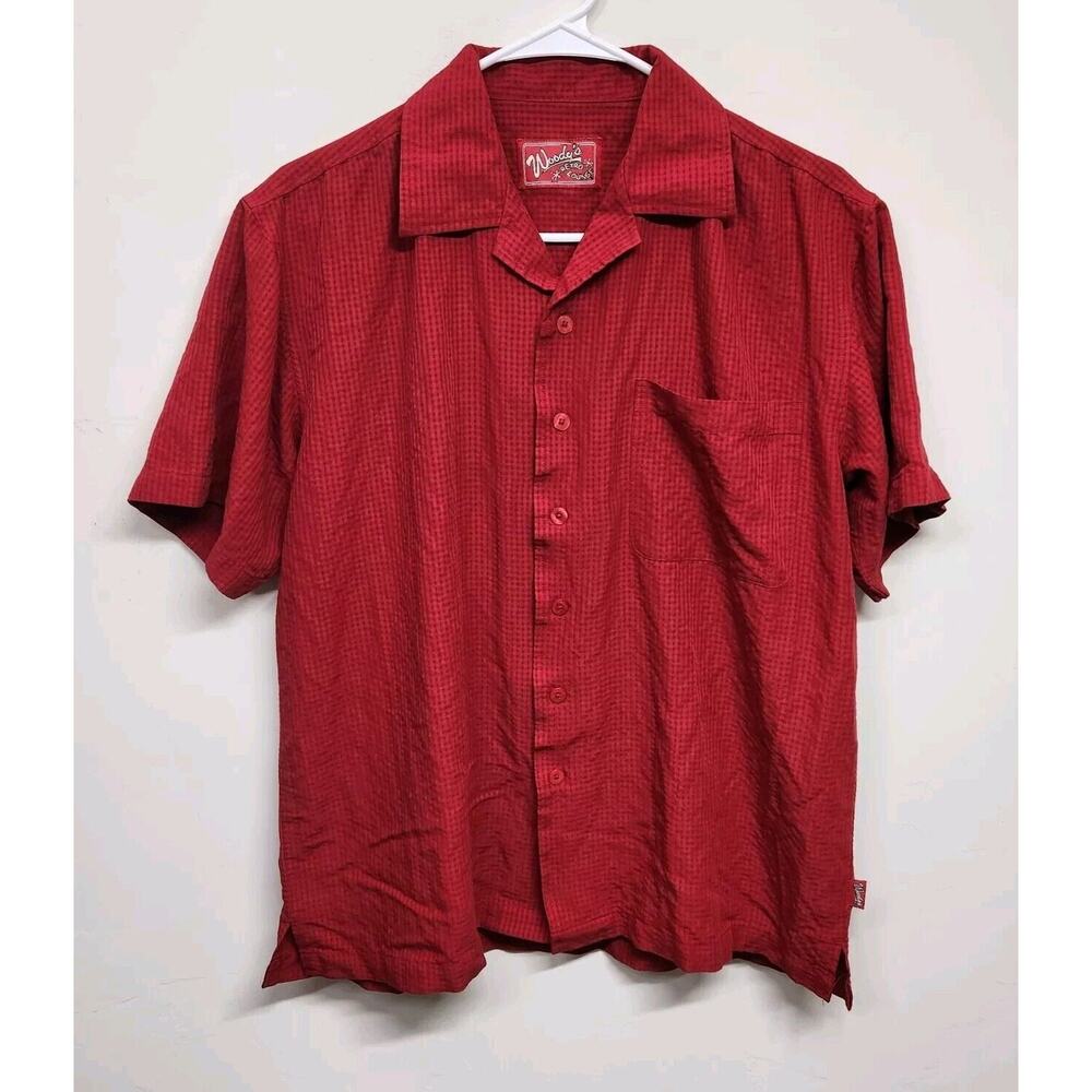 Woodys Retro Lounge Short Sleeve Button Pocket Shirt Men's Small Red 1453